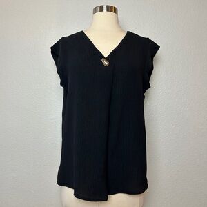 NWT AZ Fashion Blouse Women's S/M Black Relaxed Fit Cap Sleeve Vacation Cruise